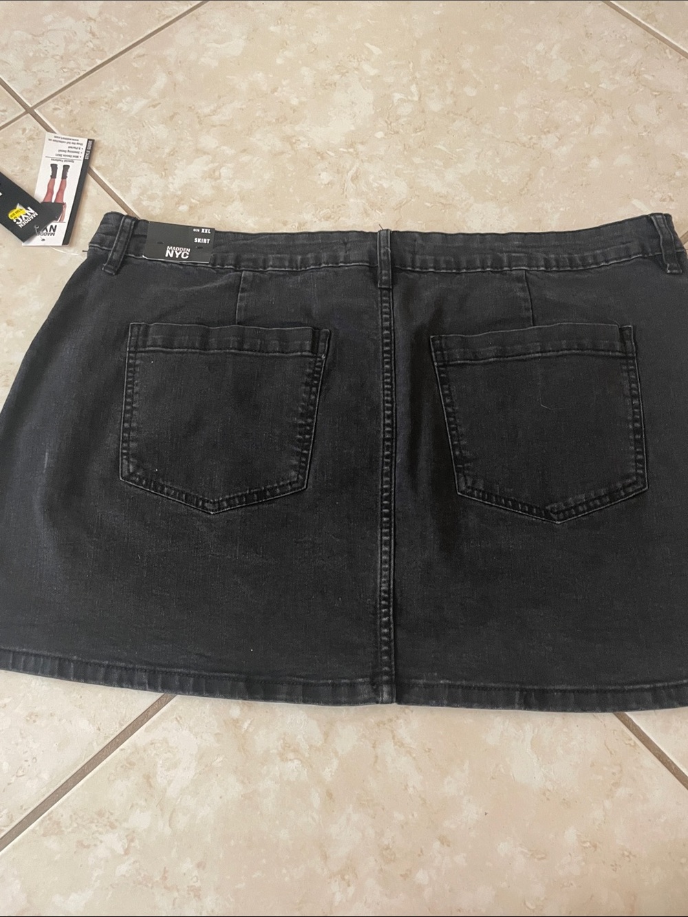 Women's Black Denim Mini Skirt with Front Panels - Picture 5 of 7